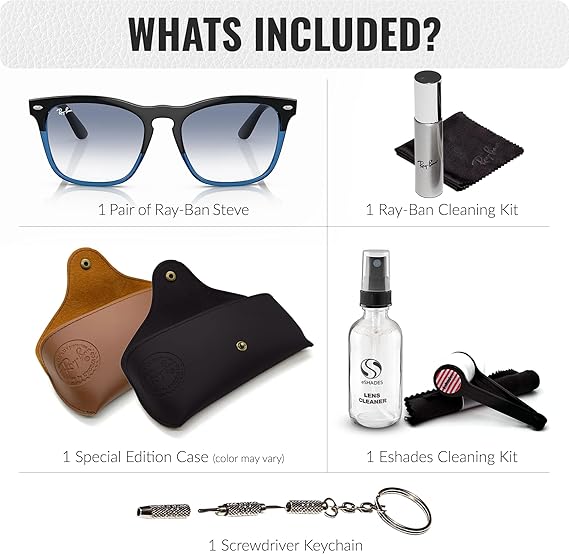 Square Shape Sunglasses With Eyewear Kit Bundle - High Bridge Fit - Blue Frame  Blue Lens