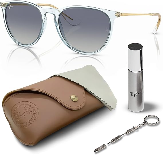 Phantos Shape Sunglasses With Eyewear Kit Bundle - High Bridge Fit - Light Blue Frame  GreyBlue Lens