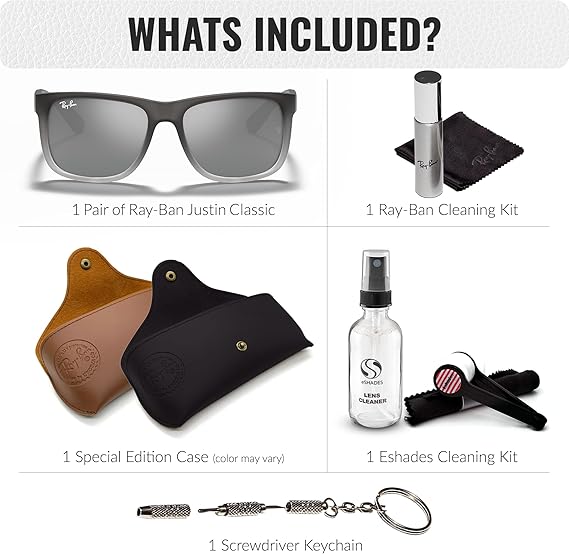 Square Shape Sunglasses With Eyewear Kit Bundle - High Bridge Fit  Grey Gradient Lens