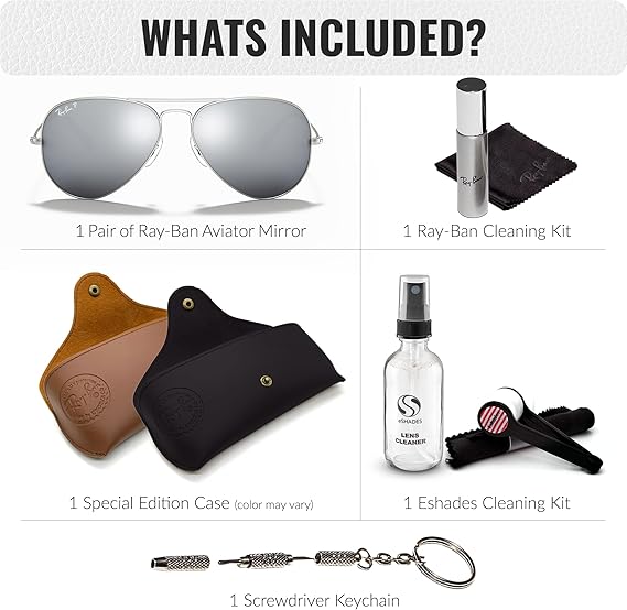 Classic Aviator Shape Sunglasses With Eyewear Kit Bundle  Silver Frame Polarized Grey Lens