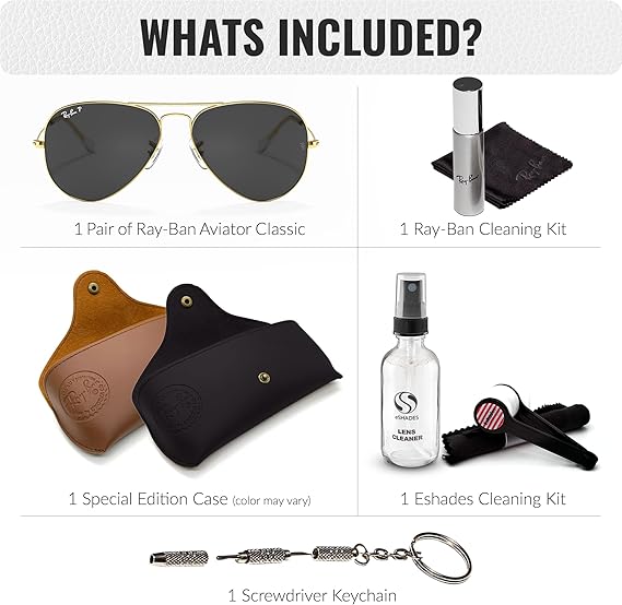 Classic Aviator Shape Sunglasses With Eyewear Kit Bundle Gold Frame  Polarized Black Lens