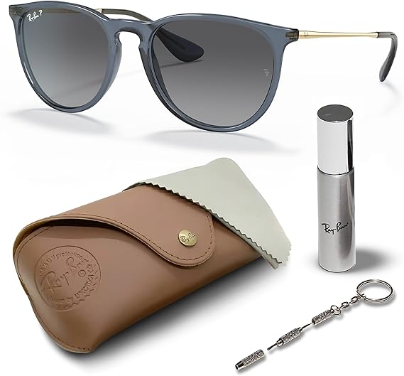 Phantos Shape Sunglasses With Eyewear Kit Bundle - High Bridge Fit -  Blue Frame Polarized Grey Lens