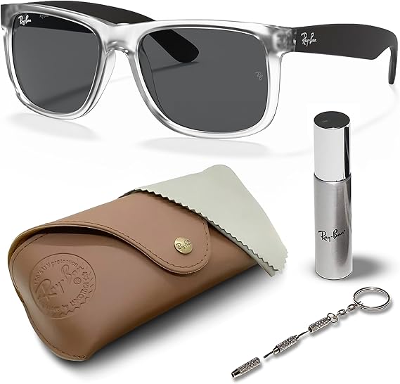 Color Mix Square Shape Sunglasses With Eyewear Kit Bundle  Matte Transparent Frame Grey Lens