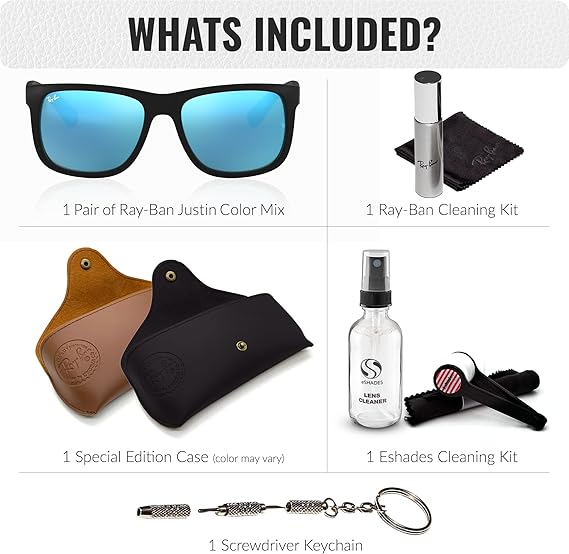 Color Mix Square Shape Sunglasses With Eyewear Kit Bundle Black Frame  Blue Mirror Lens