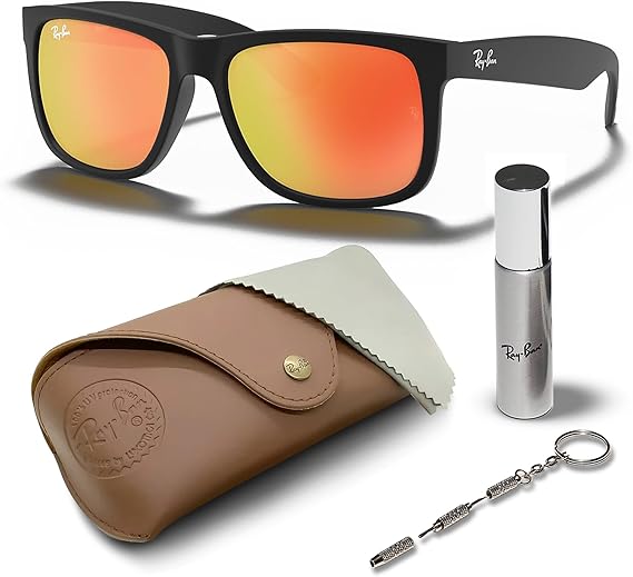 Color Mix Square Shape Sunglasses With Eyewear Kit Bundle Black Frame Red Mirror Lens