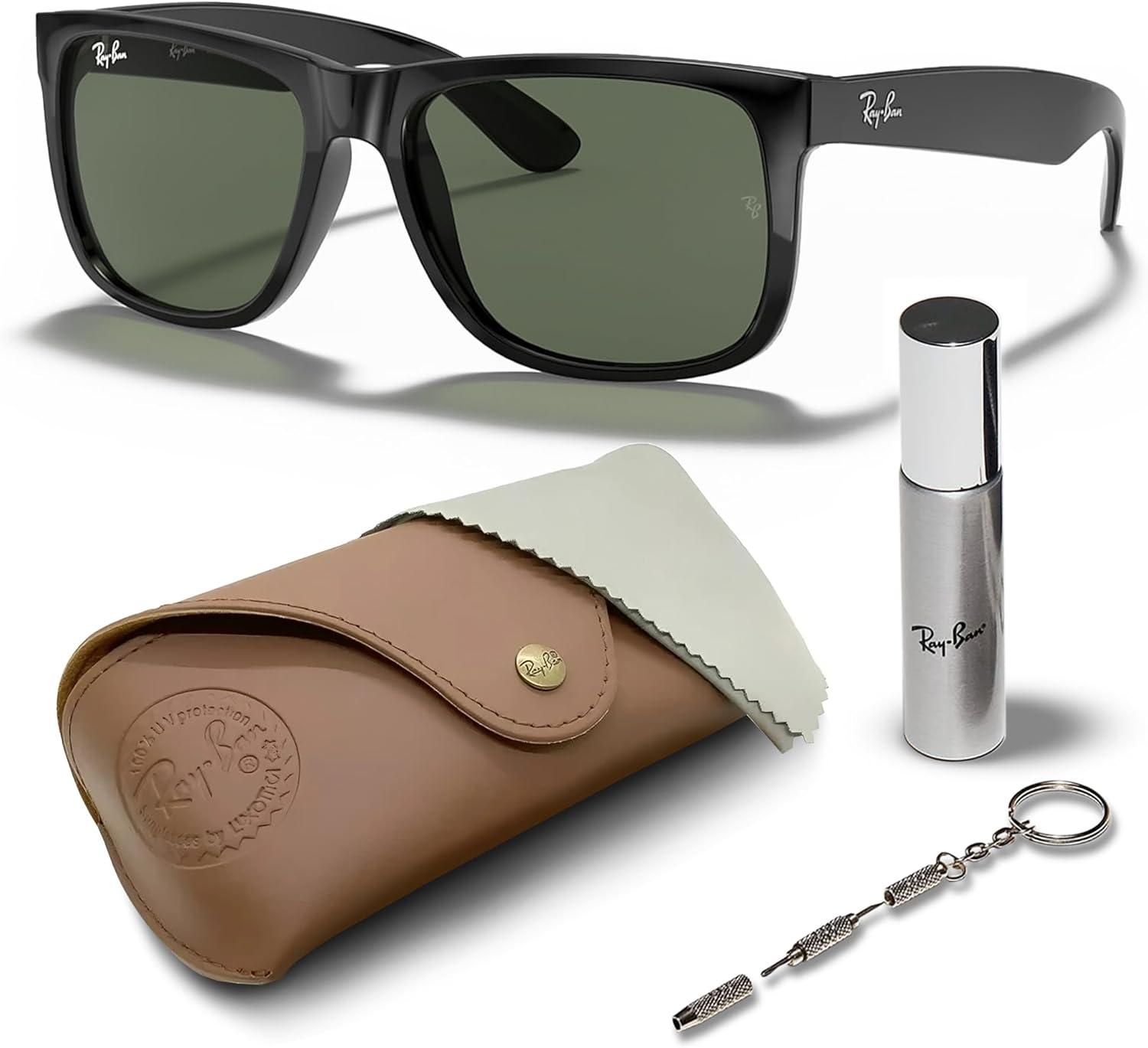 Square Shape Sunglasses With Eyewear Kit Bundle - High Bridge Fit Dark Green Lens