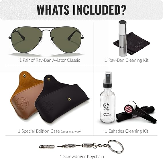 Classic Aviator Shape Sunglasses With Eyewear Kit Bundle Black Frame  Polarized Green Lens