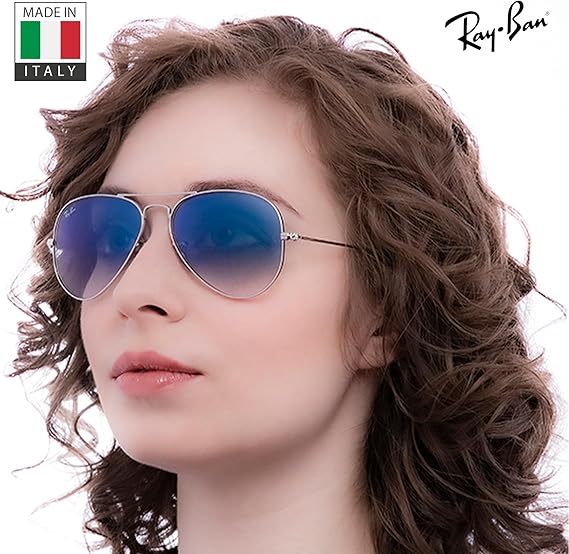 Classic Aviator Shape Sunglasses With Eyewear Kit Bundle Silver Frame Light Blue Grdient Lens