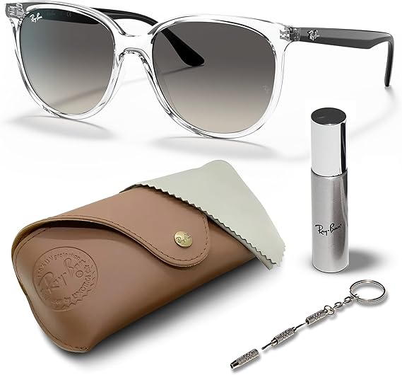 Sunglasses With Eyewear Kit Bundle - High Bridge Fit - Square Sunglasses  Grey Gradient Lens