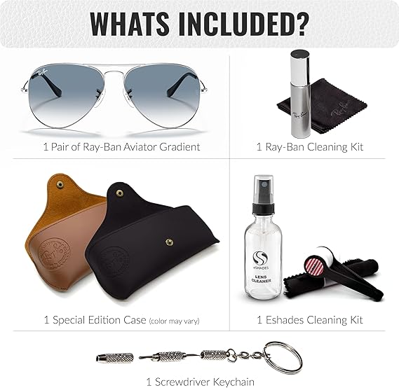 Classic Aviator Shape Sunglasses With Eyewear Kit Bundle Silver Frame Light Blue Gradient Lens