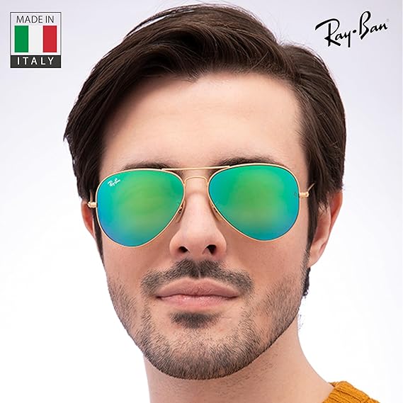 Classic Aviator Shape Sunglasses With Eyewear Kit Bundle Gold Frame Green Flash Lens