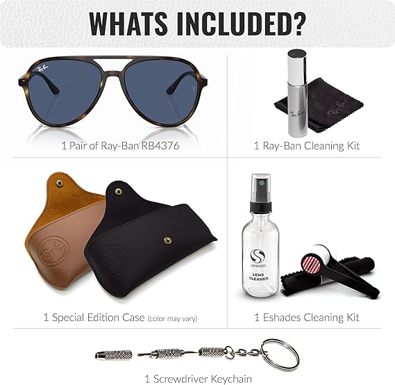 Pilot Shape Sunglasses for Men and Women With Eyewear Kit Bundle - Classic Sun Glasses Polished Havana Frame  Dark Blue Lens