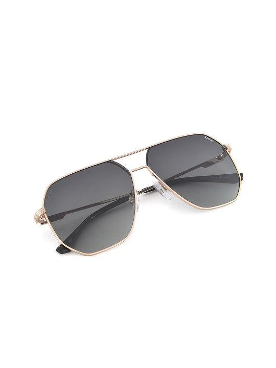 Men Green Lens & Gold-Toned Square Sunglasses