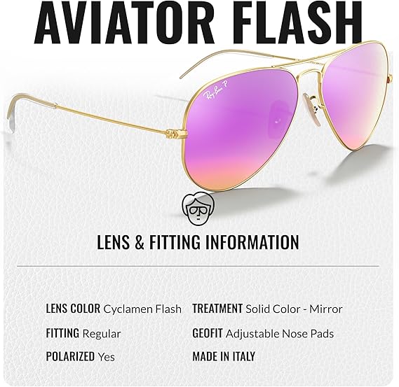Classic Aviator Shape Sunglasses With Eyewear Kit Bundle Gold Frame Polarized Cyclamen Flash Lens