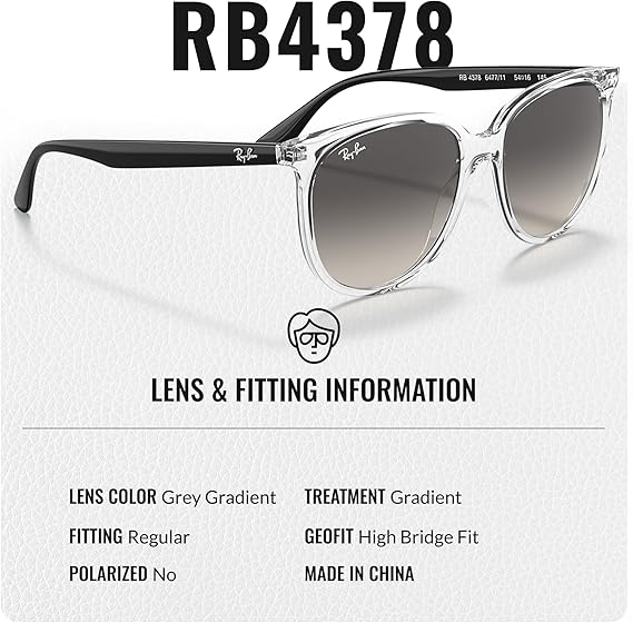 Sunglasses With Eyewear Kit Bundle - High Bridge Fit - Square Sunglasses  Grey Gradient Lens