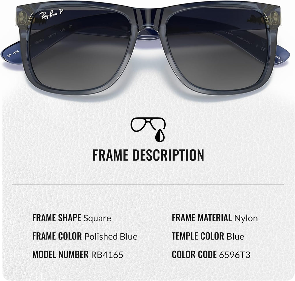 Classic Square Shape Sunglasses With Eyewear Kit Bundle Polished Transparent Blue Frame Polarized Grey Lens