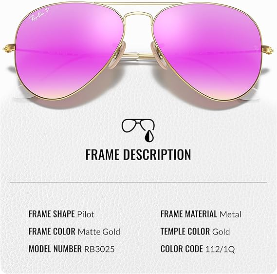Classic Aviator Shape Sunglasses With Eyewear Kit Bundle Gold Frame Polarized Cyclamen Flash Lens