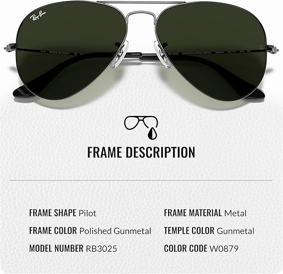 Classic Aviator Shape Sunglasses With Eyewear Kit Bundle  Polished Gunmetal Frame Green Lens