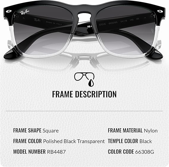 Square Shape Sunglasses With Eyewear Kit Bundle - High Bridge Fit - Casual Wear Square Sunglasses Polished Black on Transparent Frame  Grey Lens