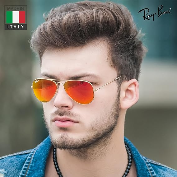 Classic Aviator Shape Sunglasses With Eyewear Kit Bundle  Gold Frame Polarized Orange Flash Lens