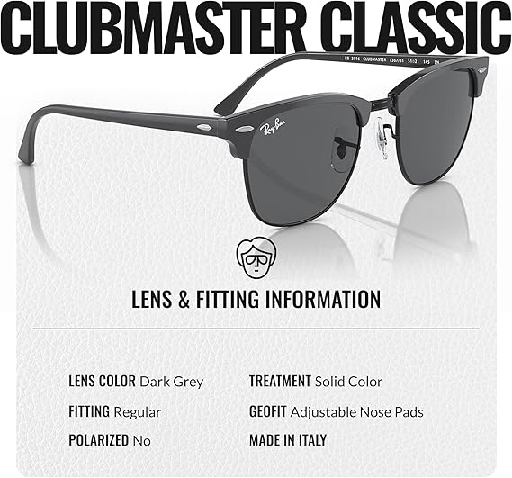 Clubmaster Classic Square Shape Sunglasses With Eyewear Kit Bundle Black Frame  Dark Grey Lens