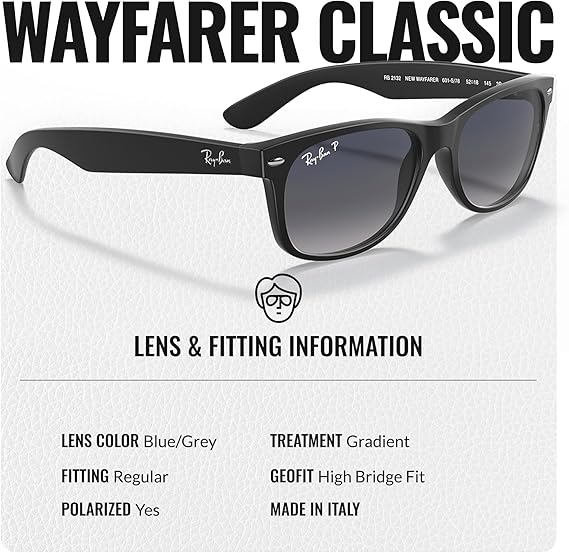 WAYFARER Classic Square Shape Sunglasses With Eyewear Kit Bundle - High Bridge Fit - Square Sunglasses