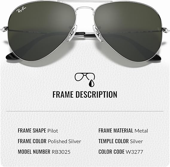 Classic Aviator Shape Sunglasses With Eyewear Kit Bundle  Polished Silver Frame Grey Lens