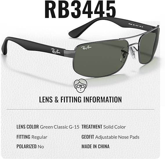 Rectangle Sunglasses With Eyewear Kit Bundle Polished Gunmetal Frame  Green Classic G-15 Lens