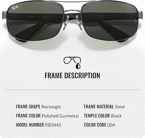Rectangle Sunglasses With Eyewear Kit Bundle Polished Gunmetal Frame  Green Classic G-15 Lens
