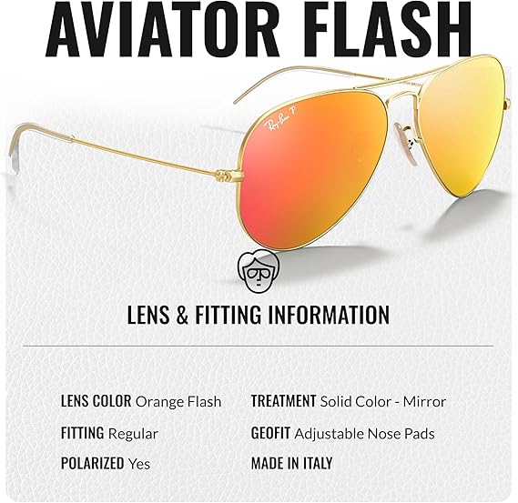 Classic Aviator Shape Sunglasses With Eyewear Kit Bundle  Gold Frame Polarized Orange Flash Lens
