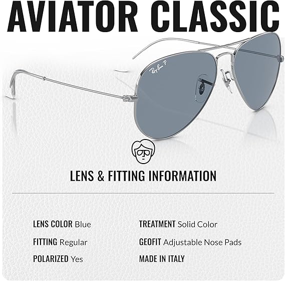 Classic Aviator Shape Sunglasses With Eyewear Kit Bundle  Silver Frame Polarized Blue Lens