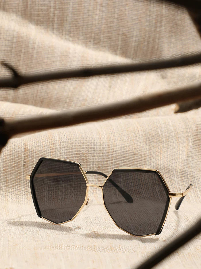 Gold & Black Hexagonal Sunglass