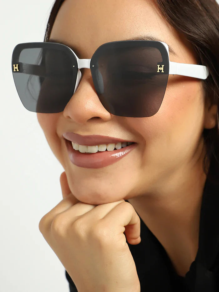 Tinted Lens Black & White Frame Women Sunglasses