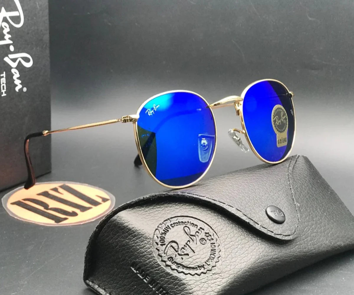 New Design Blue & Gold Round Master Sunglasses