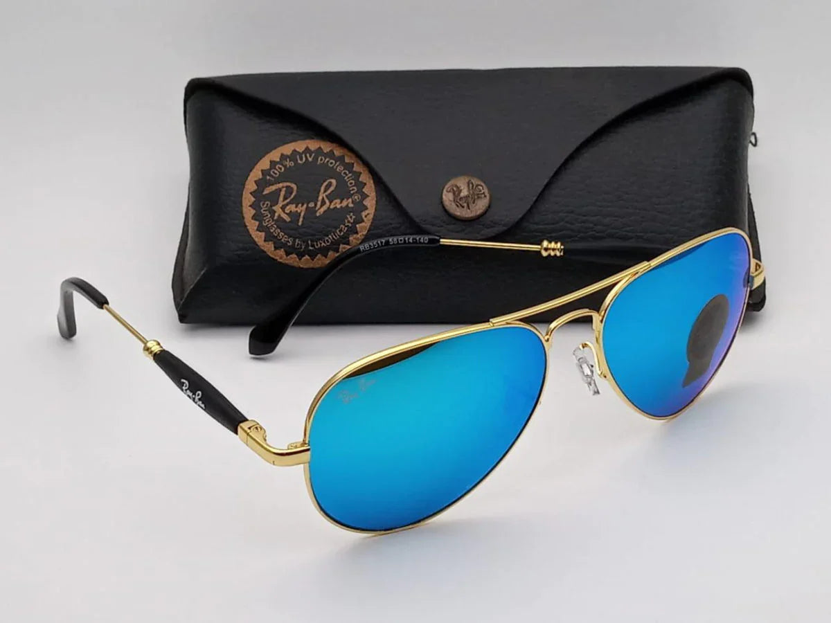 Oval Model Aqua Blue & Gold Unique Sunglasses