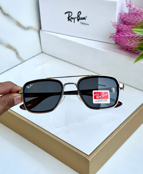 METAL SILVER BLACK UV-400 SUNGLASSES