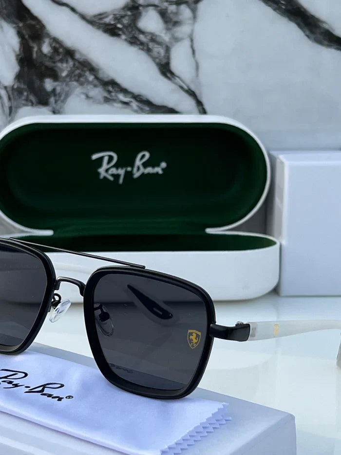 METAL ALL BLACK WHITE LEG UV-400 SUNGLASSES