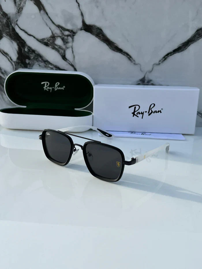 METAL ALL BLACK WHITE LEG UV-400 SUNGLASSES