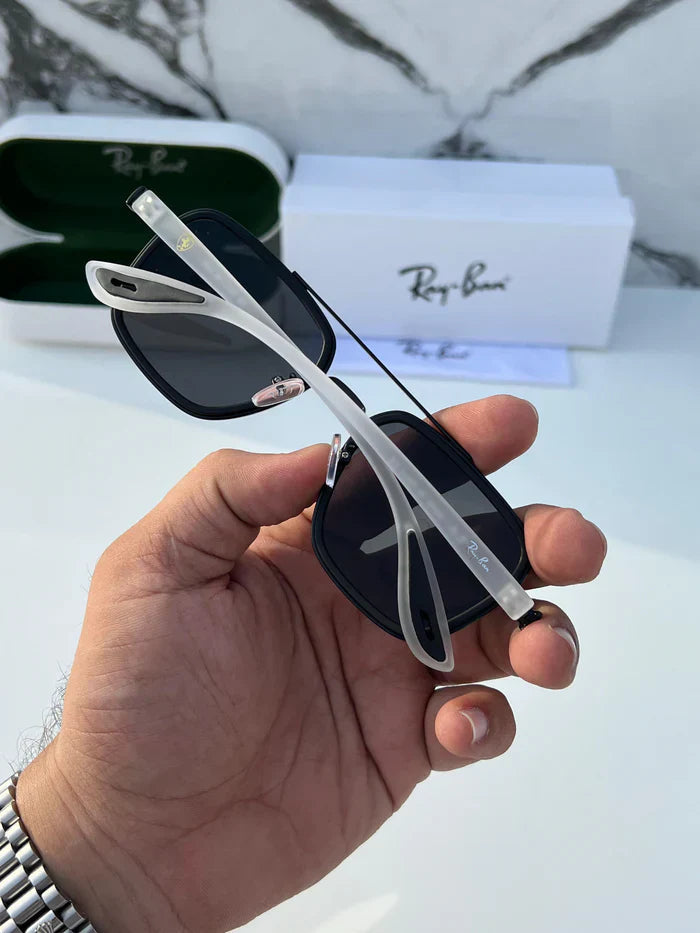 METAL ALL BLACK WHITE LEG UV-400 SUNGLASSES