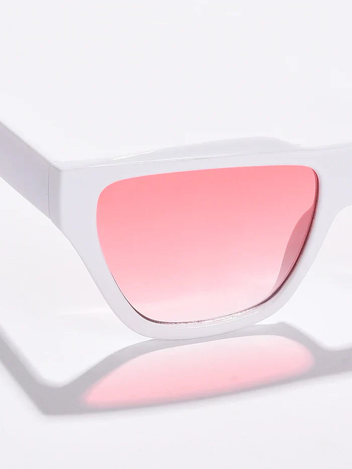 Pink Lens White Cateye Sunglasses