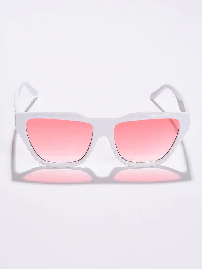 Pink Lens White Cateye Sunglasses