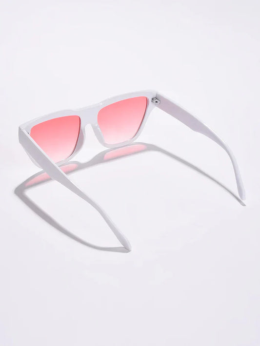 Pink Lens White Cateye Sunglasses