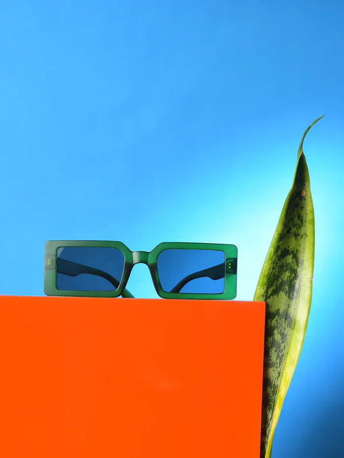 Black Lens Green Rectangle Sunglasses