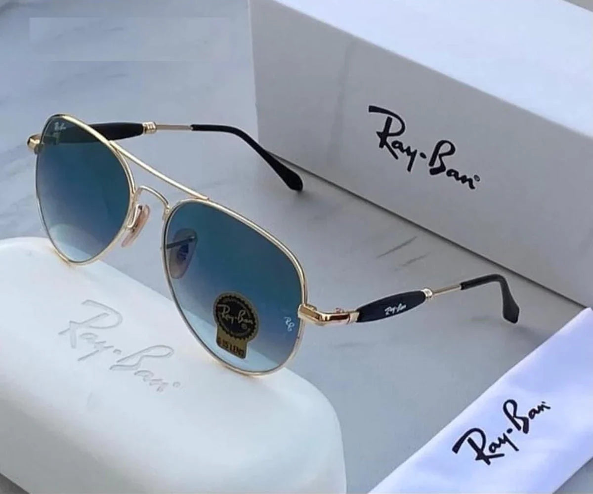 Genz Blue Shade & Gold Oval Sunglasses